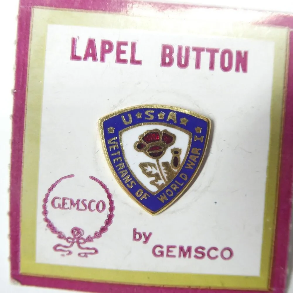 USA Veterans of World War I Enamel Lapel Pin Vintage Screwback Gemsco